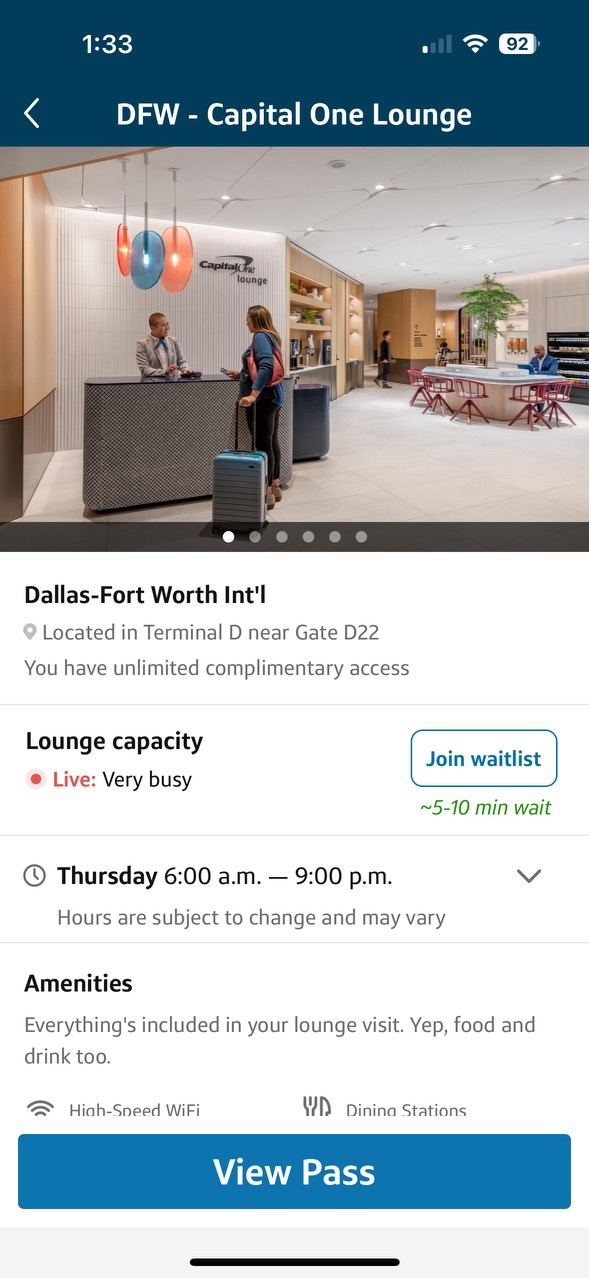 capital one lounge wait list