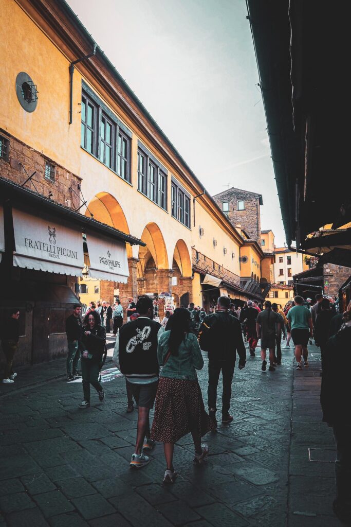 High-resolution image of Ponte Vecchio, a medieval stone bridge in Florence, Italy, bustling with vibrant daily life and historic charm. (source: [iloveseo.com](https://iloveseo.com/seo/alt-text-what-why-seo/))