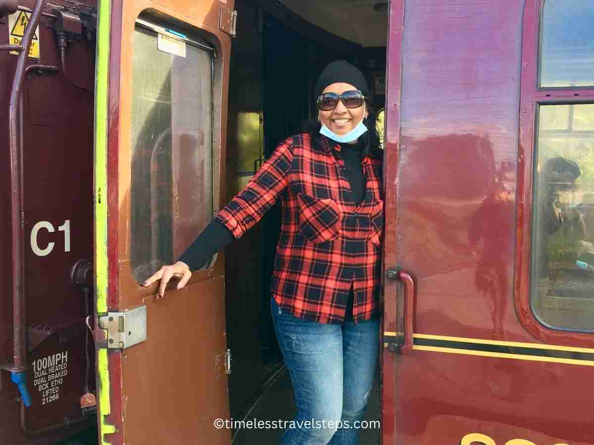 georgina boarding the steam train ©timelesstravelsteps.com