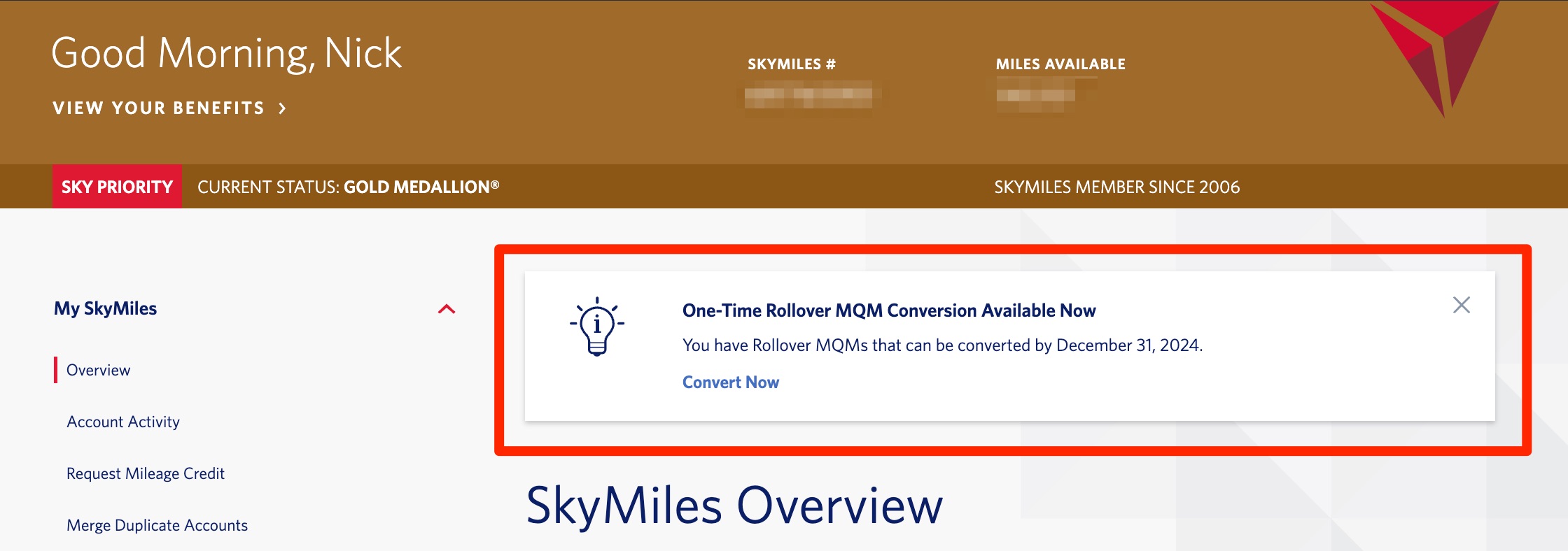 skymiles landing page rollover MQMs