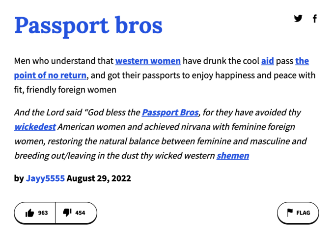 Passport bros Men who understand that western women have drunk the cool aid pass the point of no return, and got their passports to enjoy happiness and peace with fit, friendly foreign women y f And the Lord said "God bless the Passport Bros, for they have avoided thy wickedest American women and achieved nirvana with feminine foreign women, restoring the natural balance between feminine and masculine and breeding out/leaving in the dust thy wicked western shemen by Jayy5555 August 29, 2022 963 454 FLAG