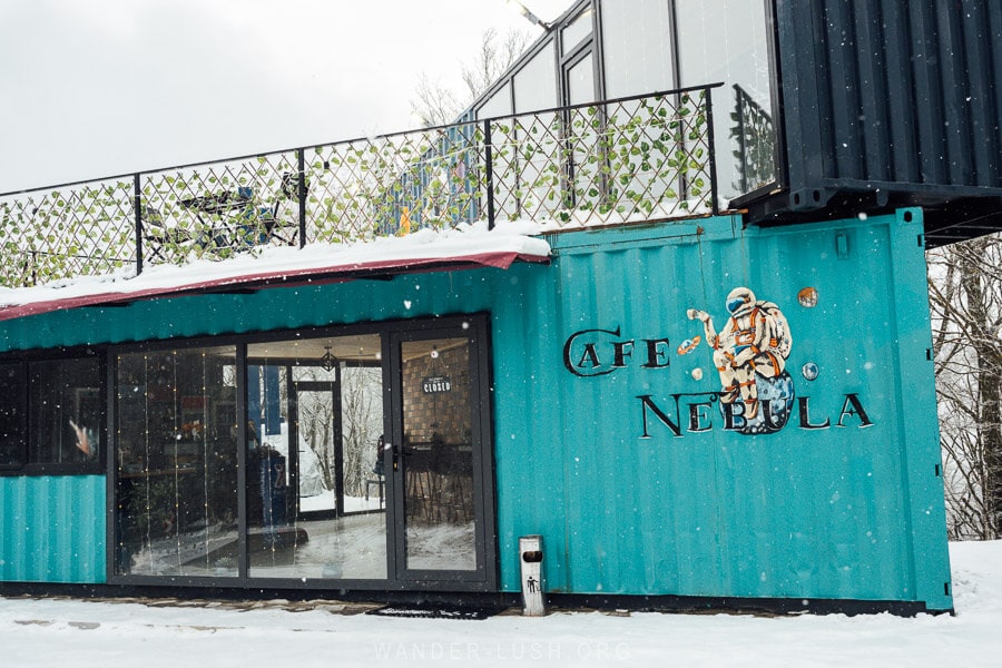 Cafe Nebula, a cafe inside a shipping container inside Sabaduri Forest.