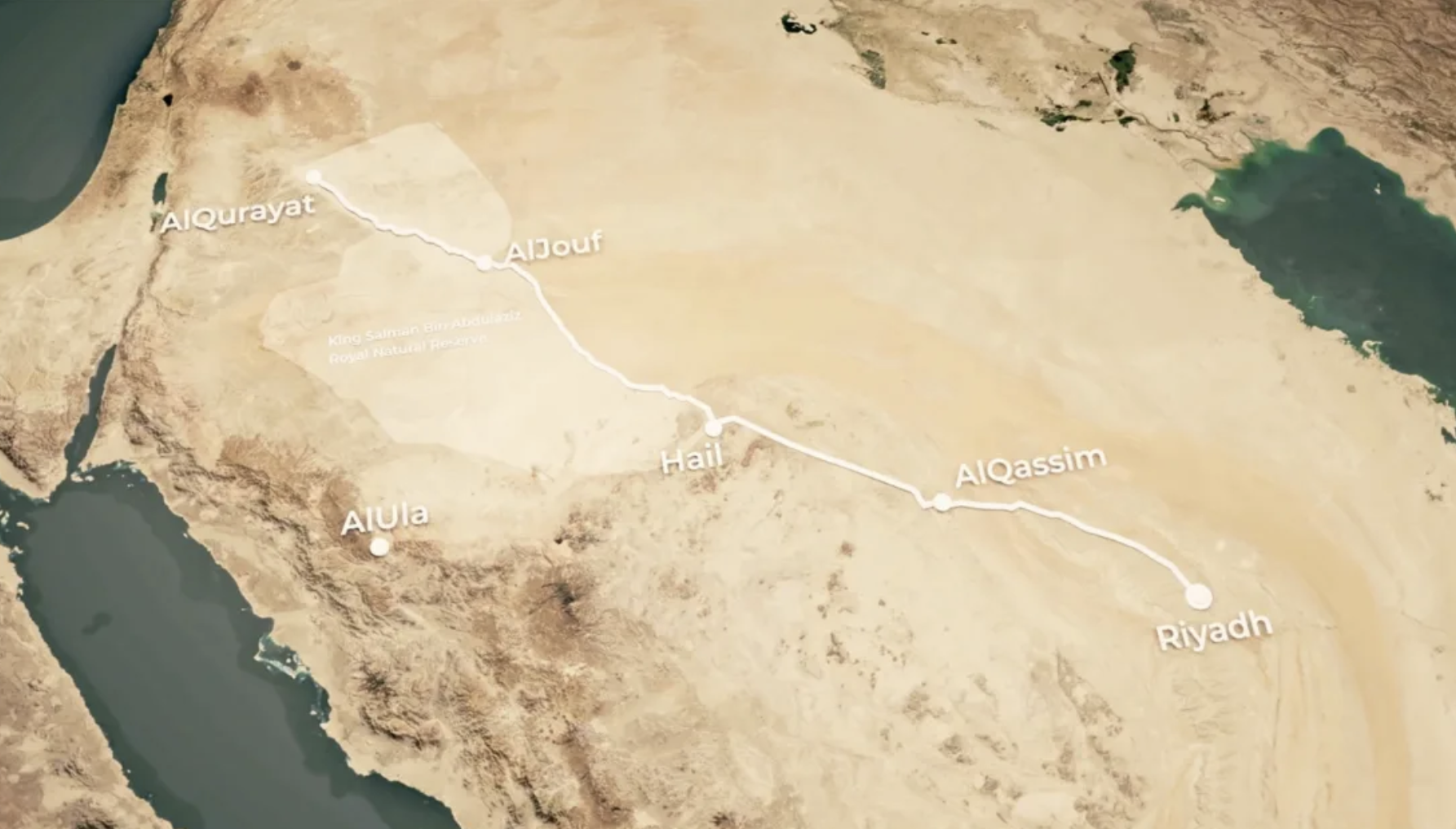 Map of Saudi Arabia's luxury train line heading to Jordan's nature reserve