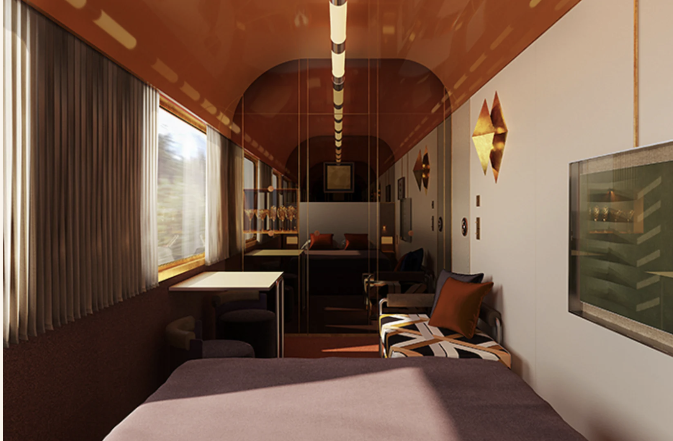 Luxury train travel Saudi Arabia, on the Dream of the Desert. Interior cabin.