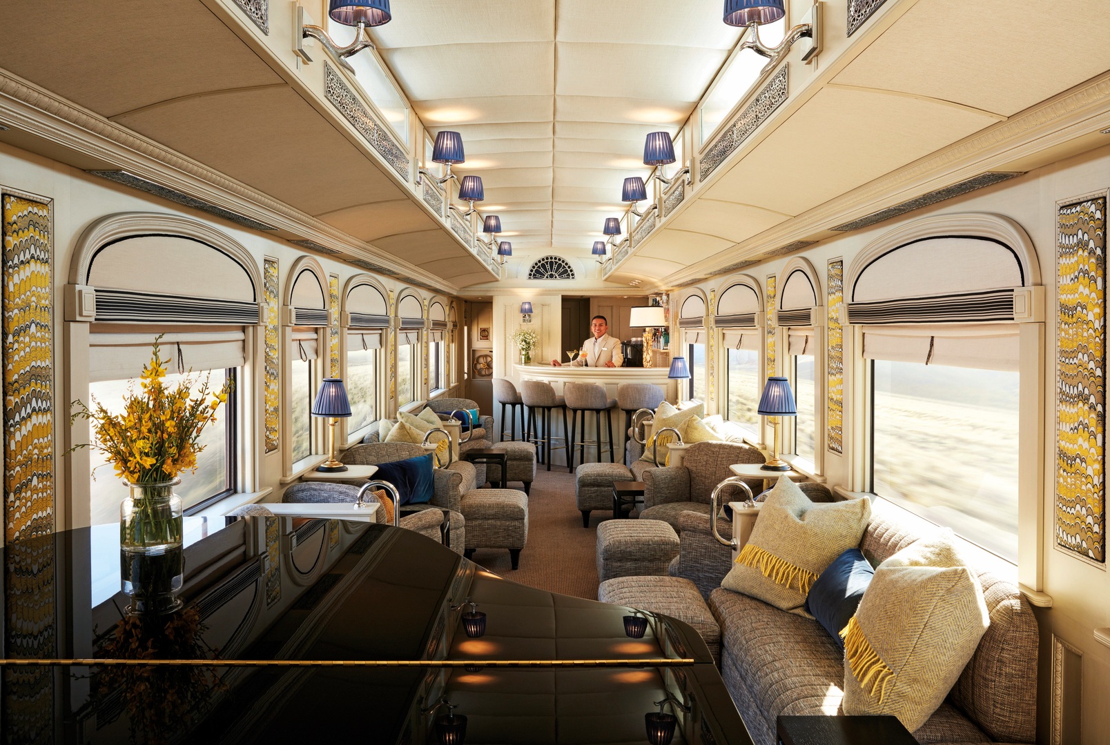 Luxury train travel Saudi Arabia, on the Dream of the Desert. Interior cabin.