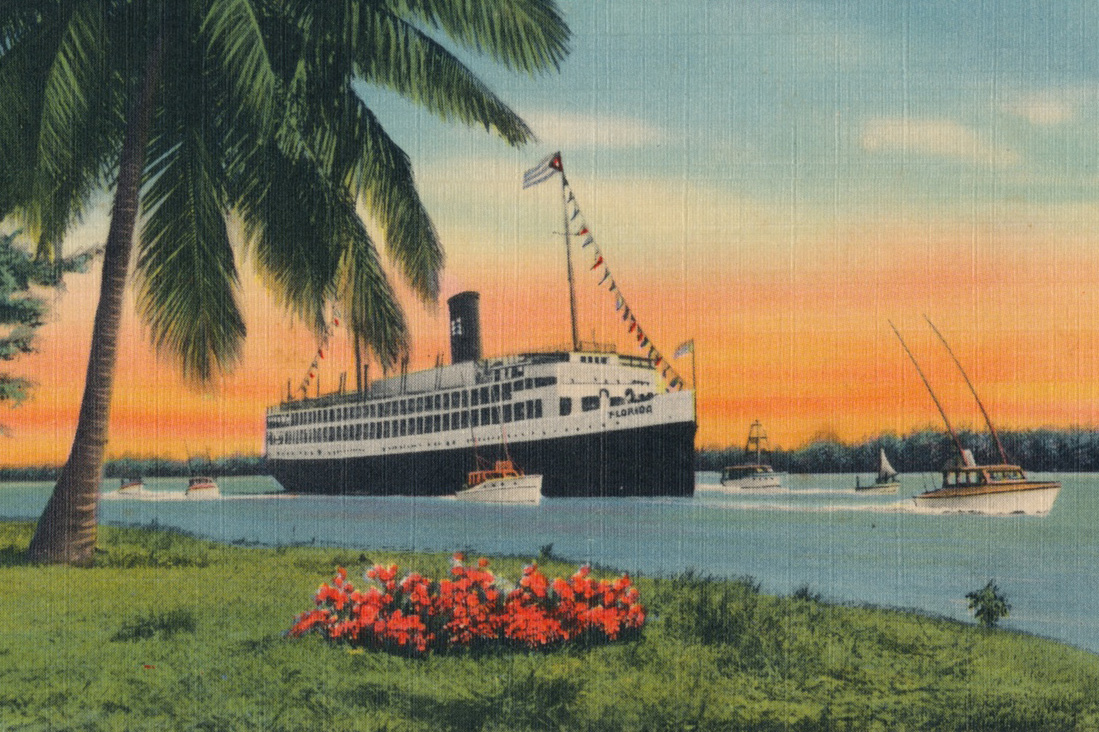 Old postcard of cruise ship