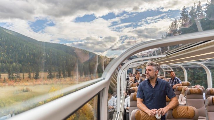 train observation car with glass ceiling 