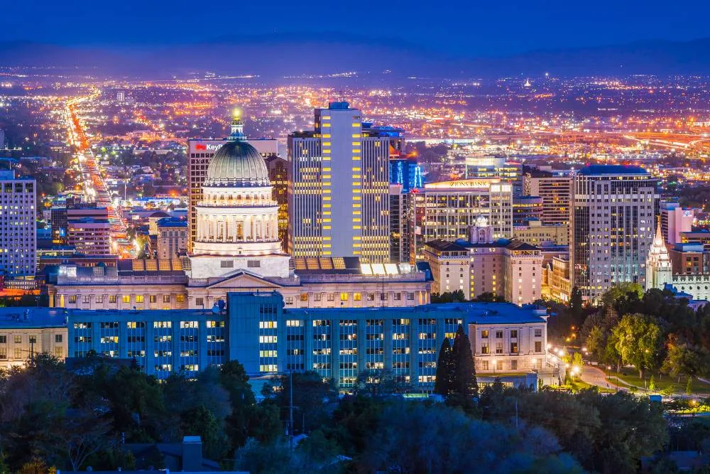 Salt Lake City skyline at night — Getty Images