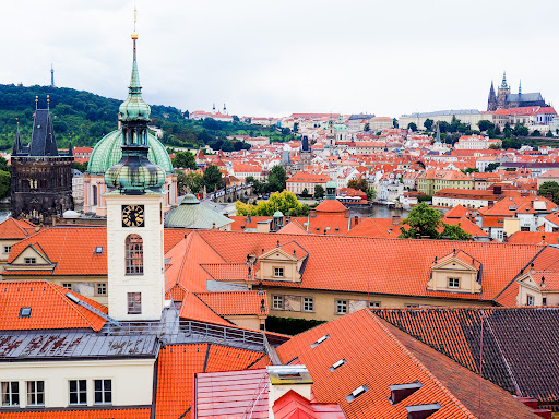 Old Town Prague cityscape at dusk.