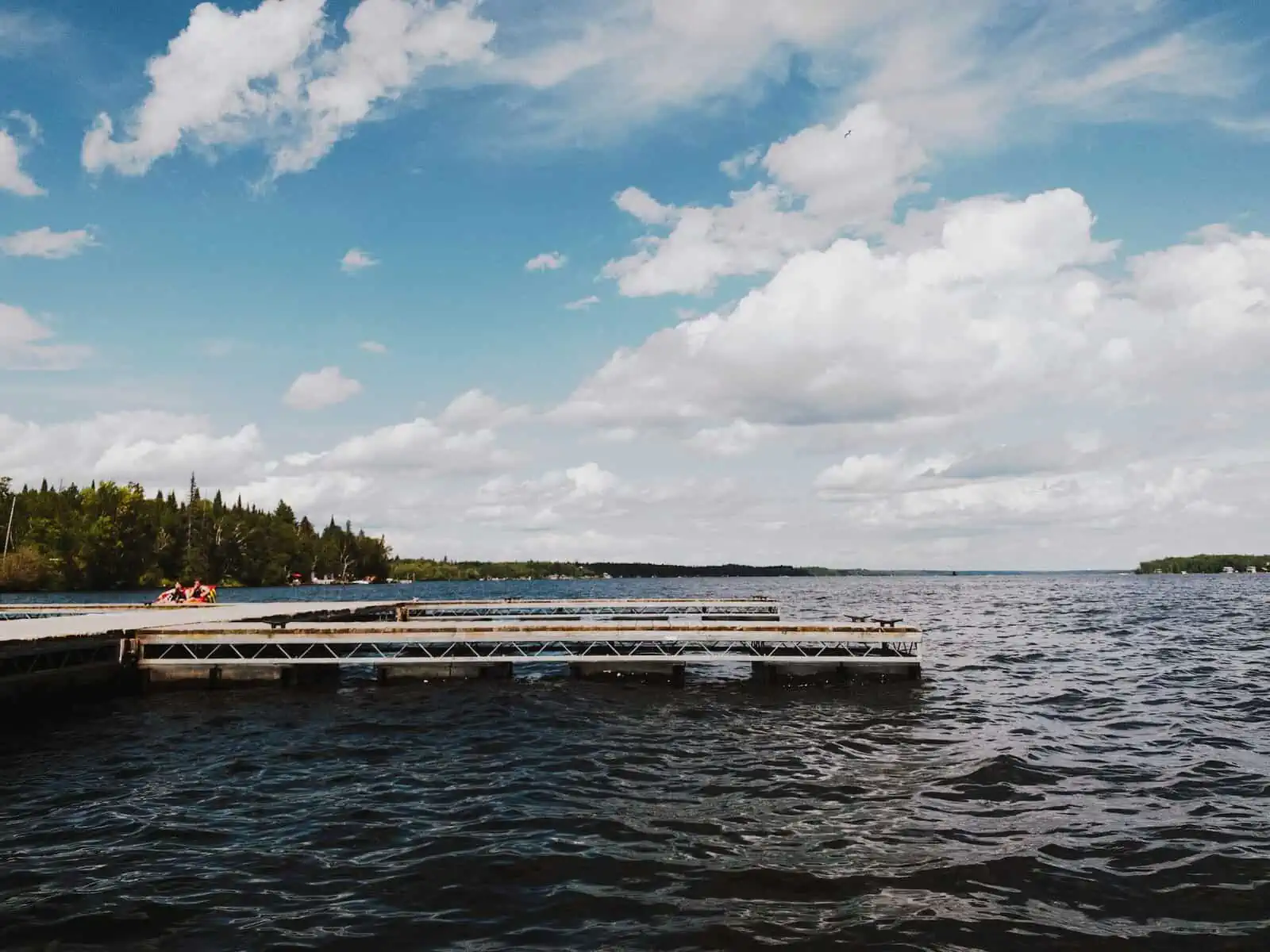 Dock on Falcon Lake in Whiteshell Provincial Park, Canada road trip