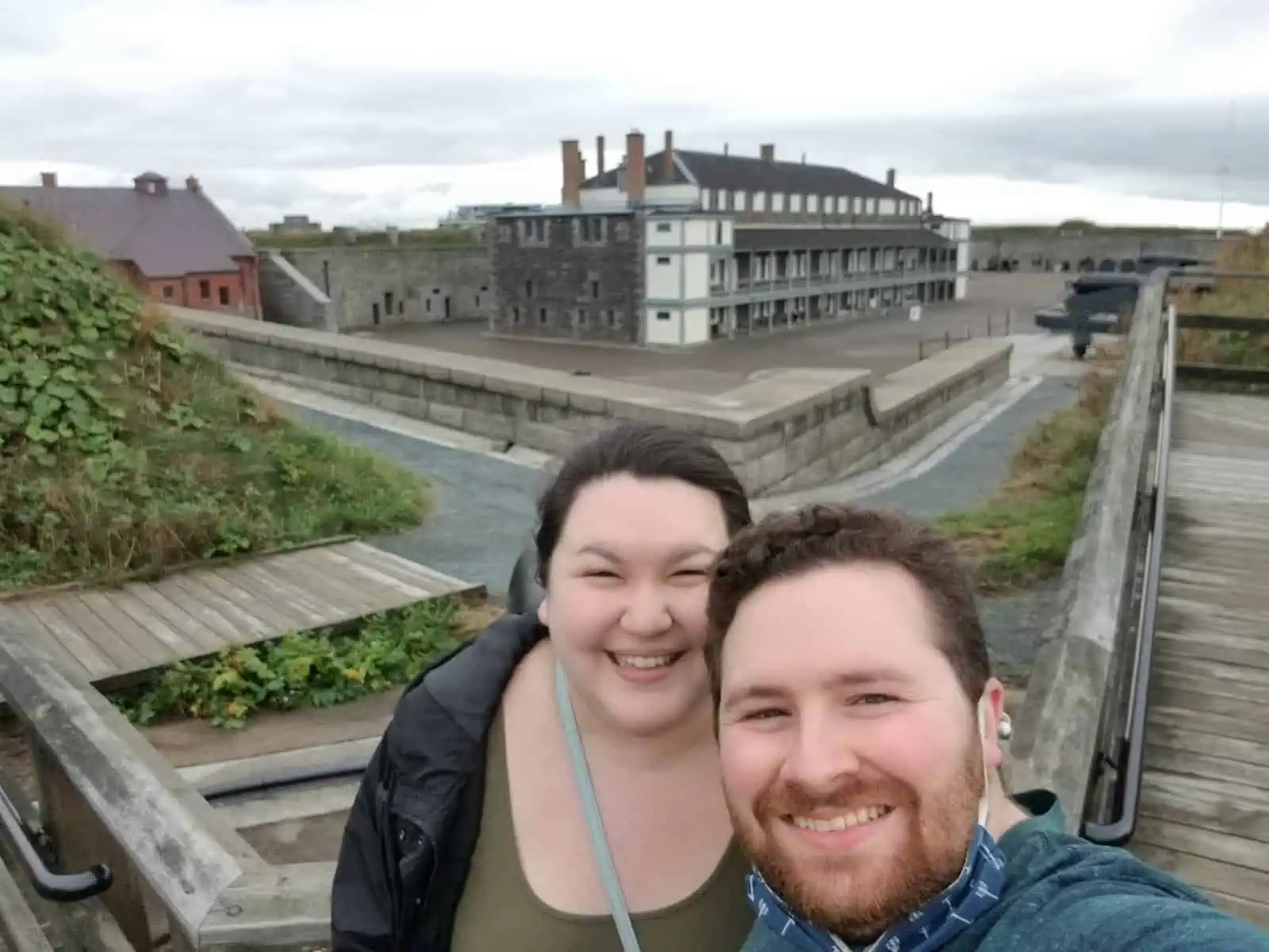 selfie in front of the Halifax, Citadel on our honeymoon