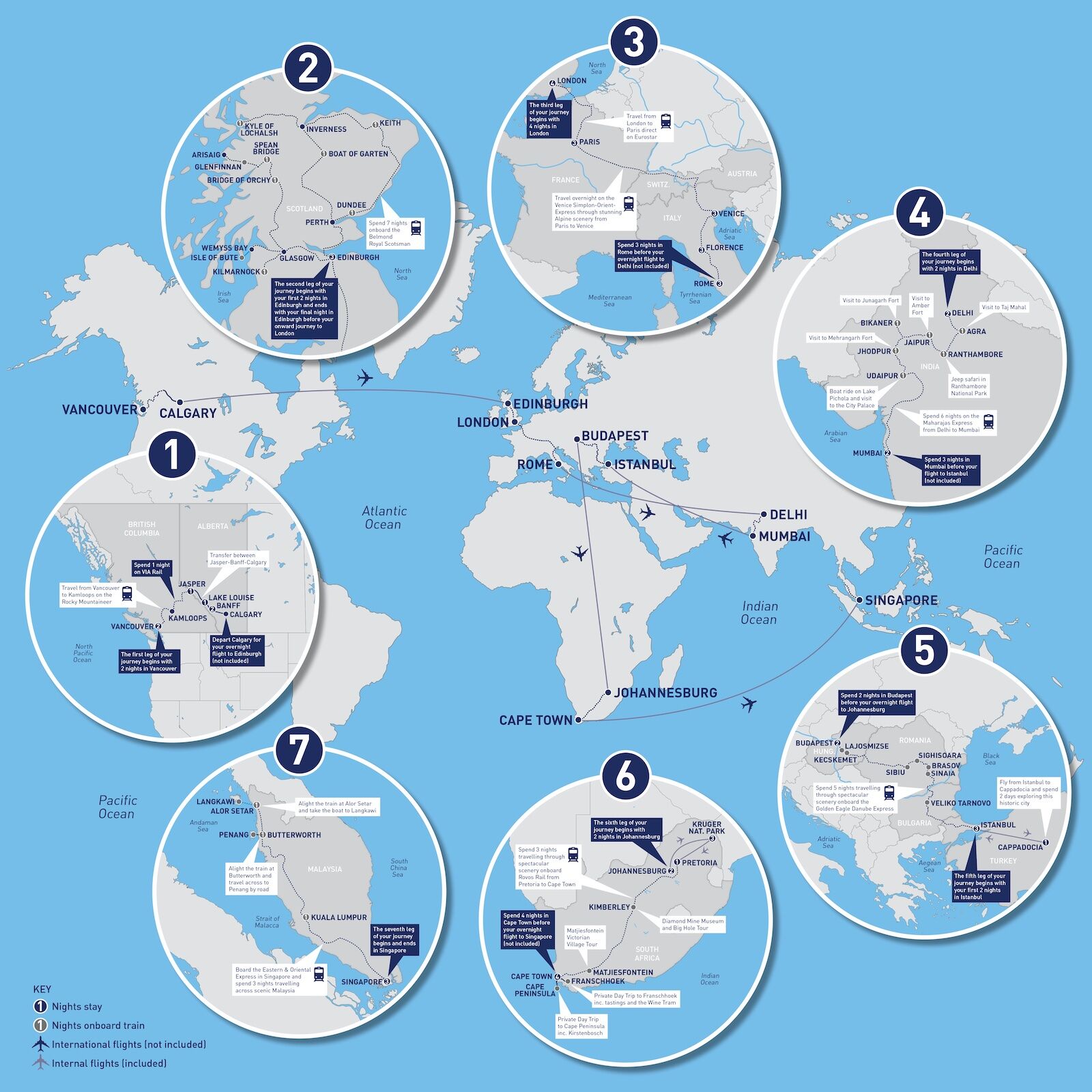 itinerary of the Around the World by Luxury Trains journey organized by Railbookers