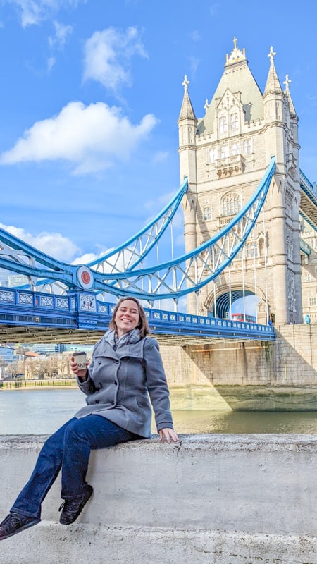 Jessica in front of Tower Bridge in London