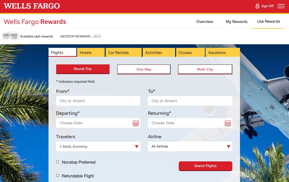 Wells Fargo Travel Portal Search