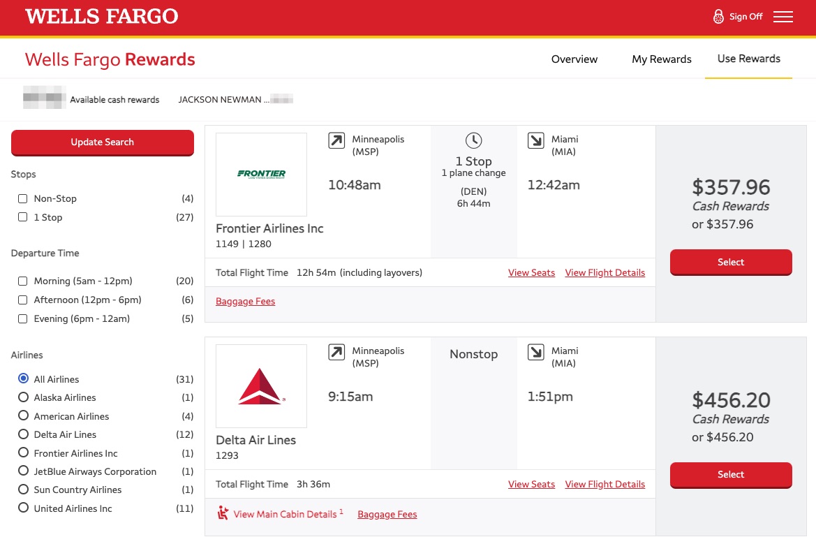 Wells Fargo Rewards Travel Portal Booking