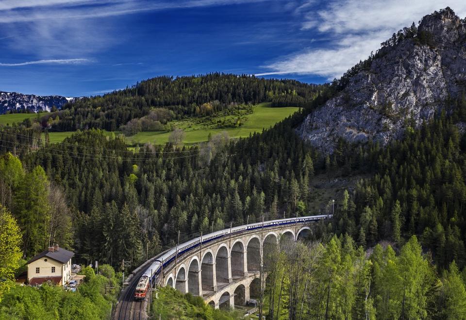 The Golden Eagle Danube Express private train, travelling over Austria's Semmering Pass, which will be part of its new Paris-Istanbul journey.