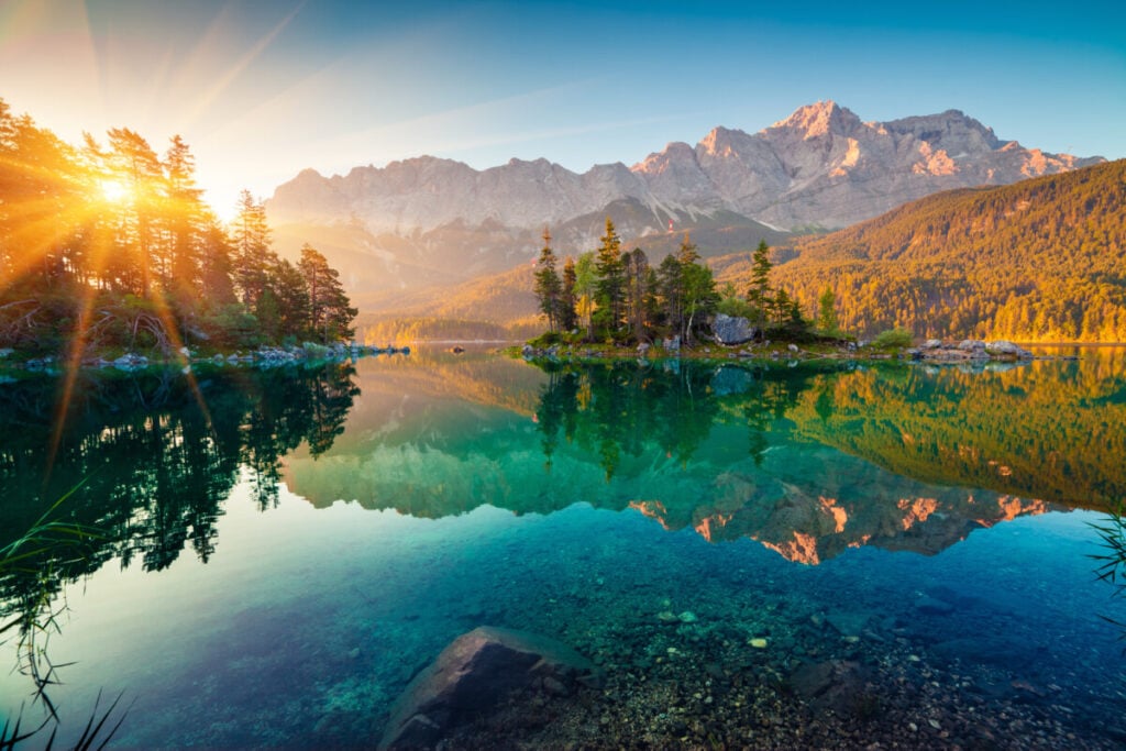 Sunrise in Eibsee Lake, Bavaria, Germany