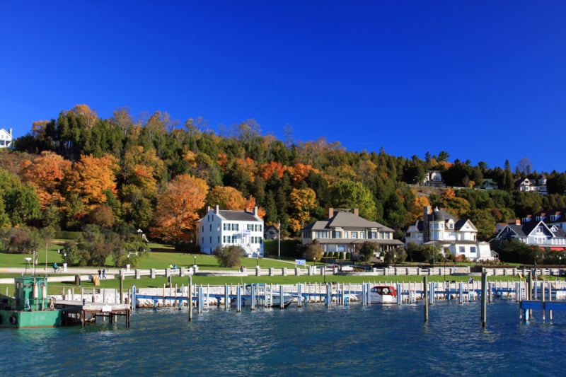 Cottages on the Shore on Mackinac Island in Fall