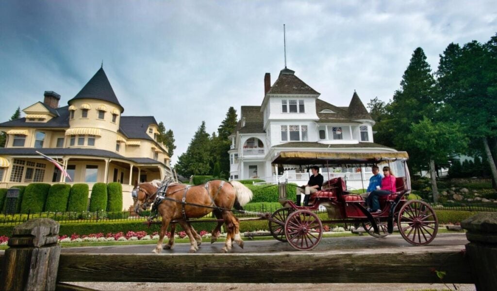 Tourists on a Mackinac Island Carriage Tours