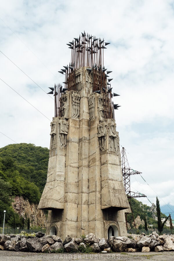 The Monument of 300 Aragvians, an unusual sculpture on the Georgian Military Road in Georgia.