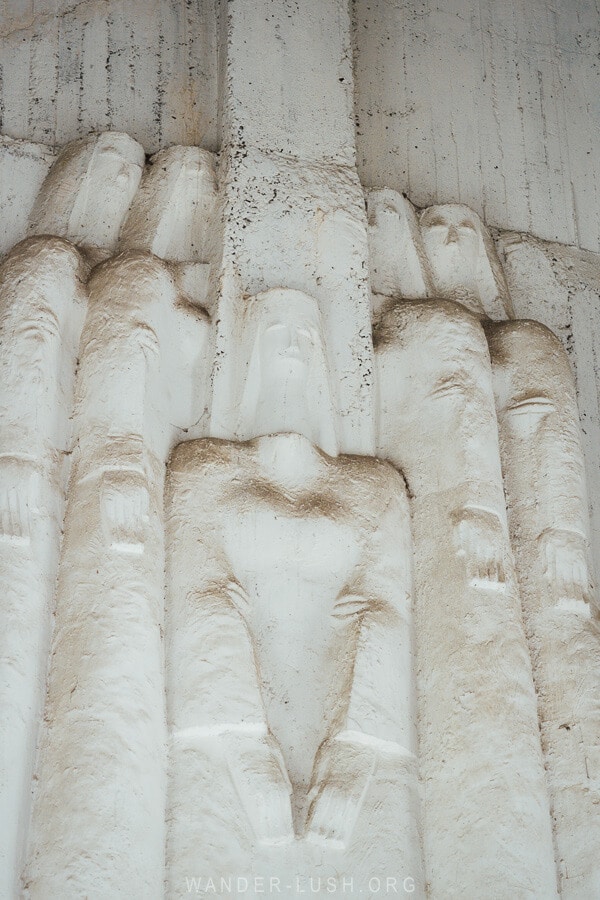 Inside the Monument of 300 Aragvians, an unusual sculpture on the Georgian Military Road in Georgia.