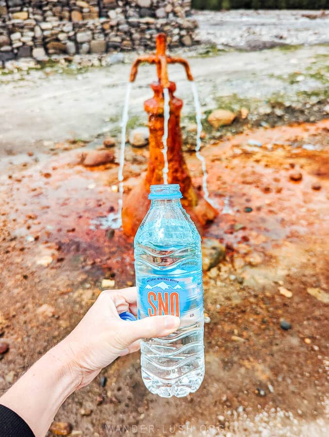 A bottle of natural mineral water in Kazbegi.