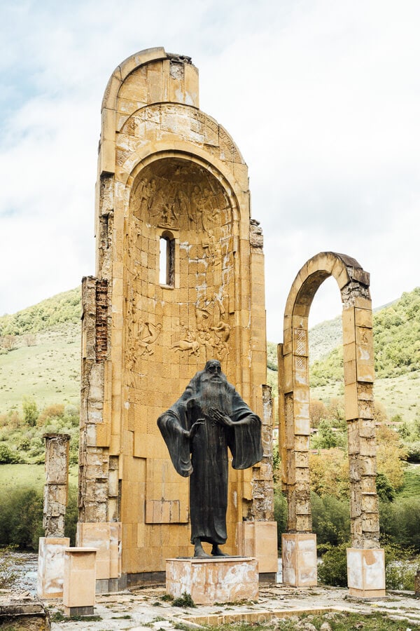 Sulkhan-Saba Orbeliani statue on the Georgian Military Highway.