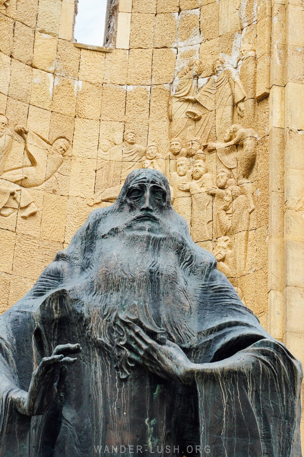 Sulkhan-Saba Orbeliani statue on the Georgian Military Highway.