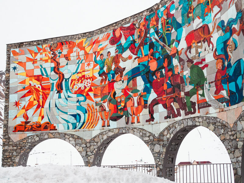 A colourful mosaic, the Russia Georgia Friendship Monument.