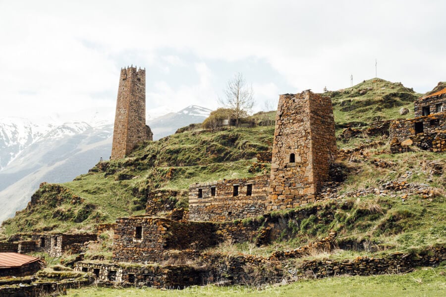 Stone towers in Pansheti village, Kazbegi.