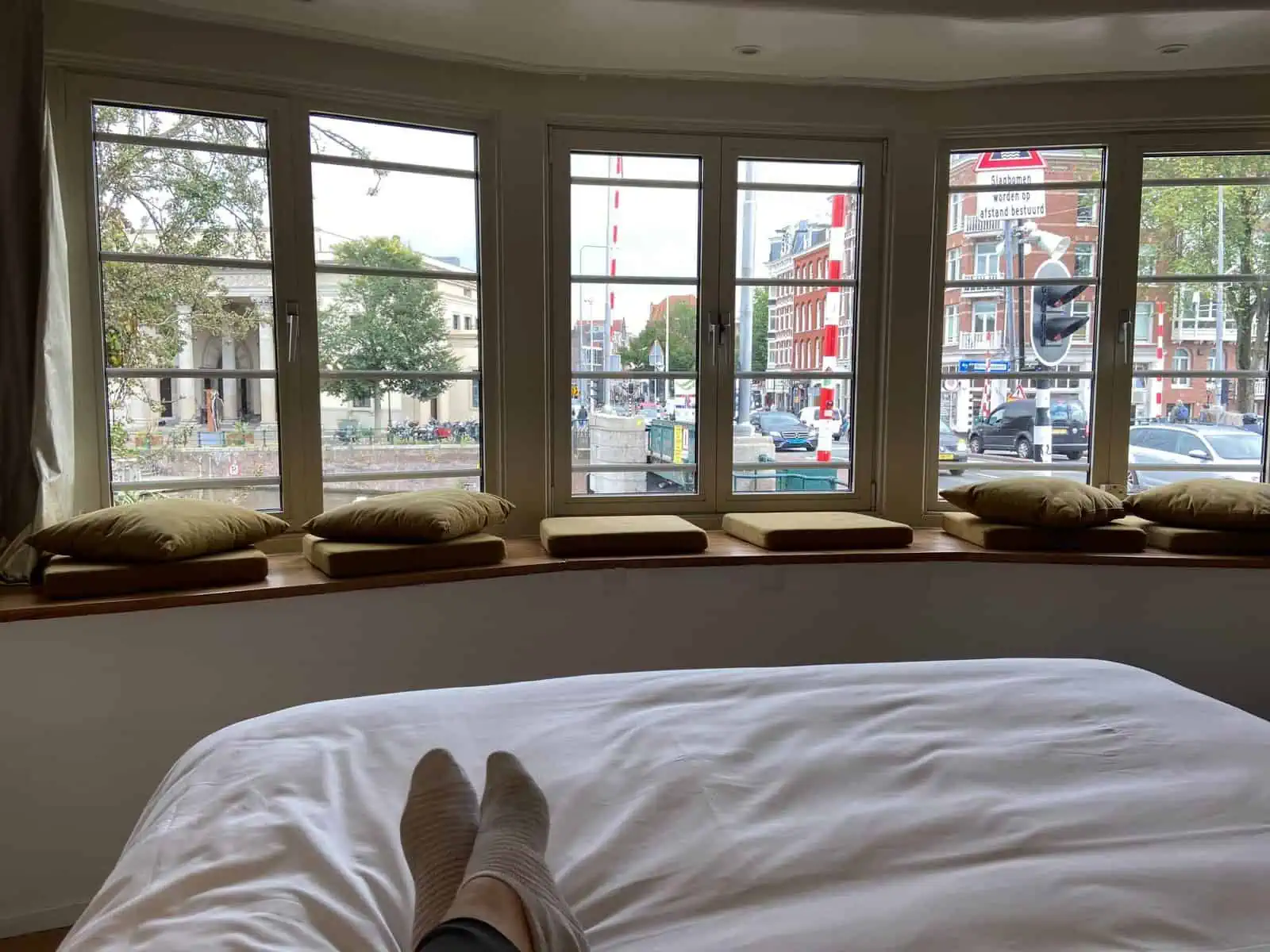 enjoying the view from our stay in amsterdam at sweets hotel