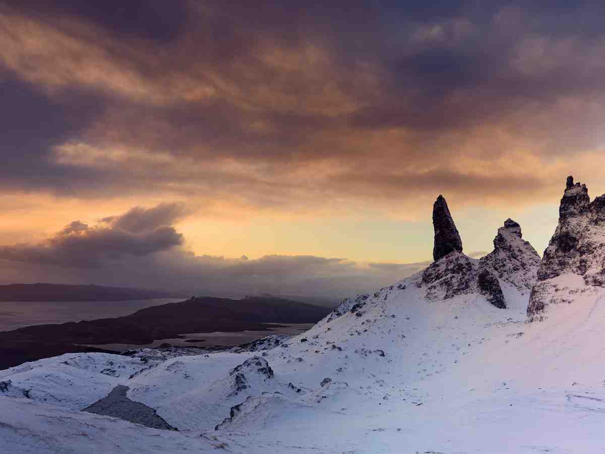 the old man of storr in winter isle of skye weather guide ©timelesstravelsteps.com