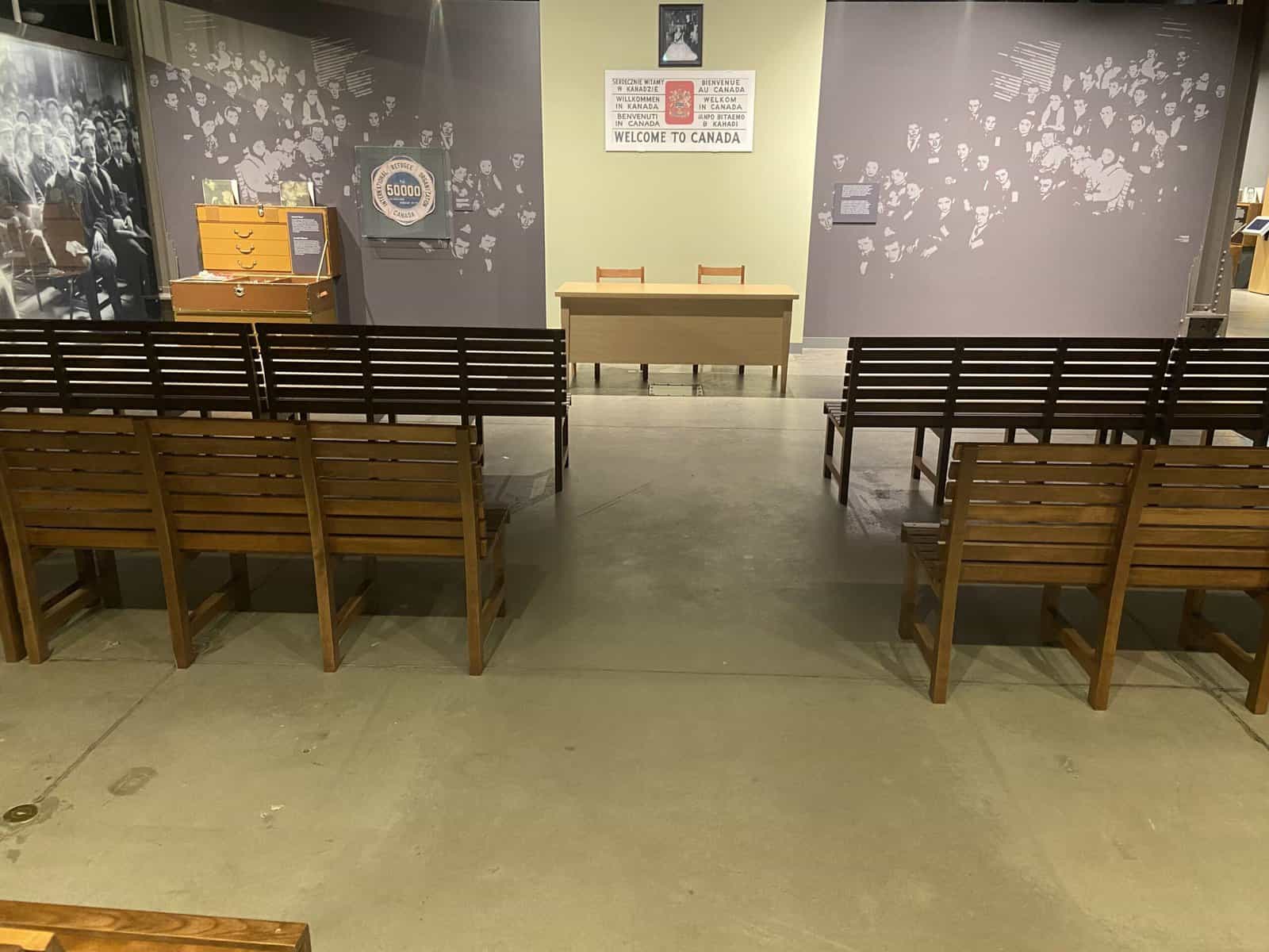 Recreation of a border screening room at the Canadian Museum of Immigration at Pier 21 in Halifax, Nova Scotia