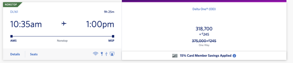 delta one skymiles pricing AMS - MSP