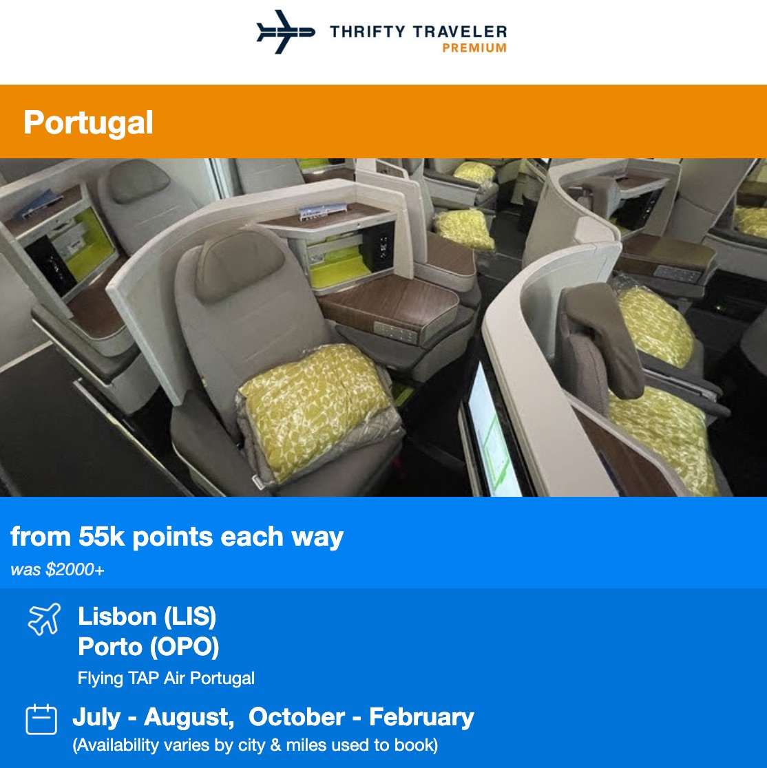 Thrifty Traveler Premium portugal business class deal