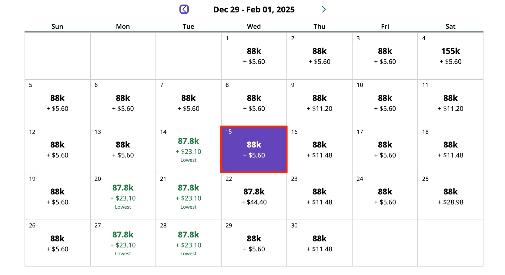 United Airlines award search calendar