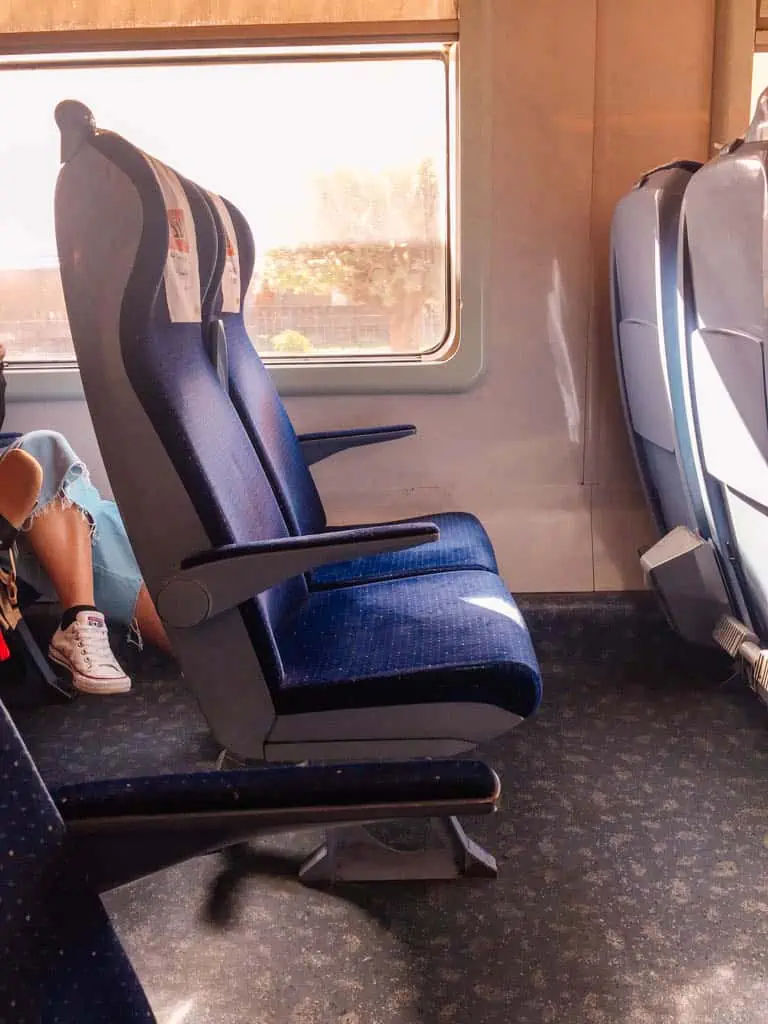 Train seats on the train from Fes to Marrakech Morocco 