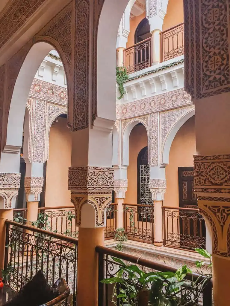 Interior hallway with arches at Riad Marraplace in Marrakech Morocco 