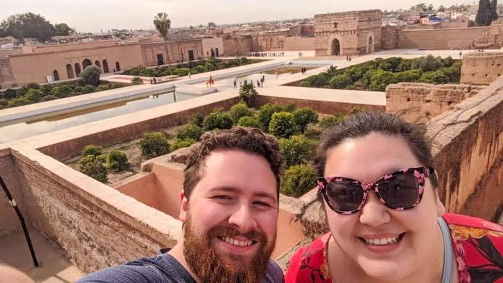 Selfie of Colin and Riana at Badi Palace in Marrakesh Morocco 