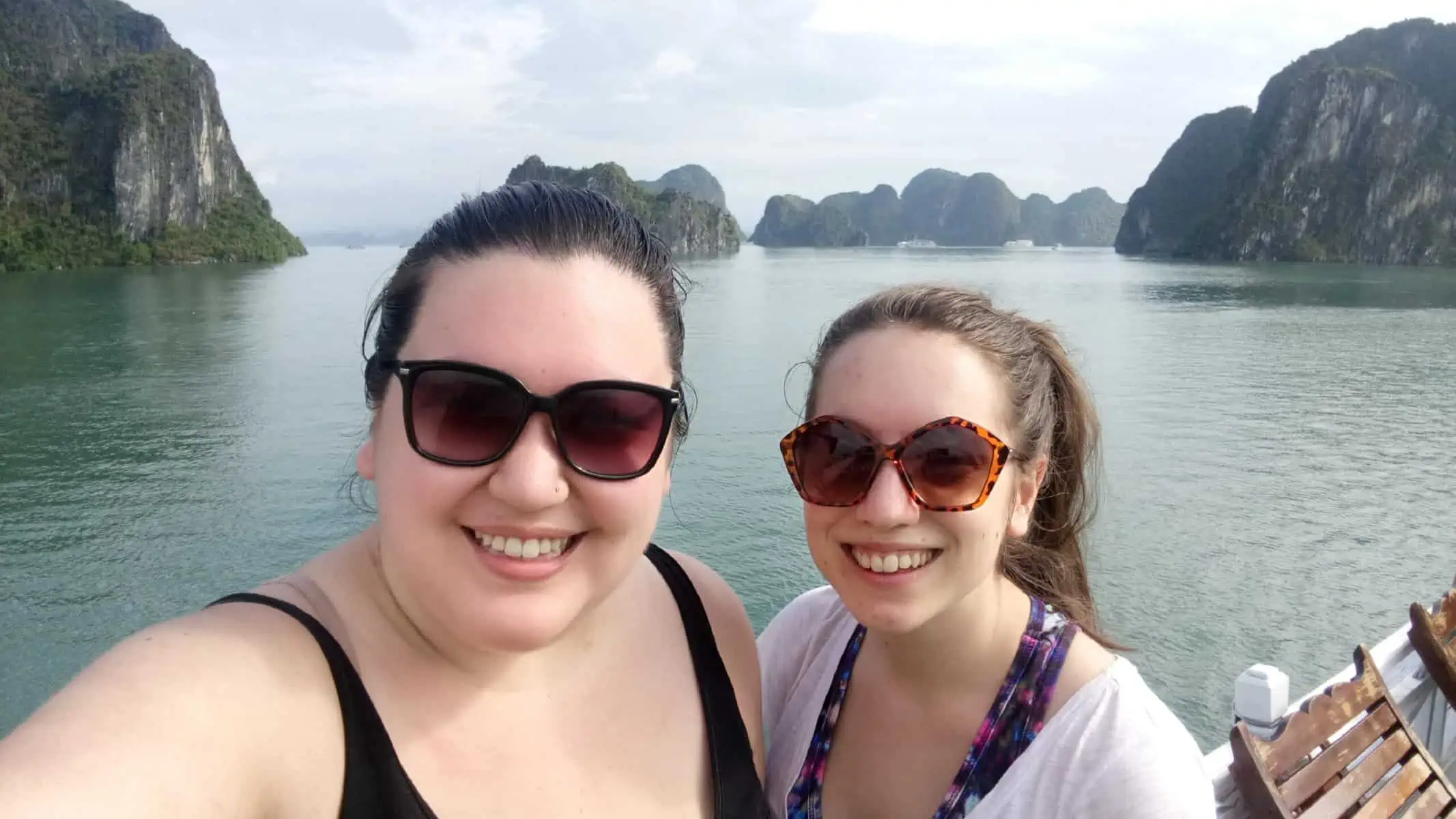 Emilie and Riana in Ha Long Bay Vietnam 2016