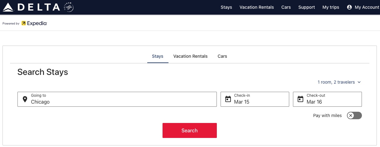 Delta Stays search box