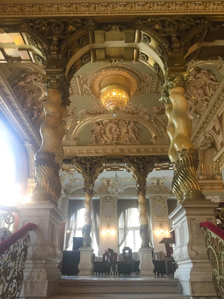 Ceiling and bannisters in the New York Cafe in Budapest