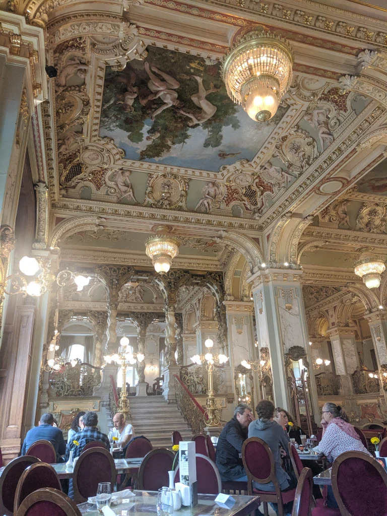 New York Cafe Budapest decor, ornate ceiling