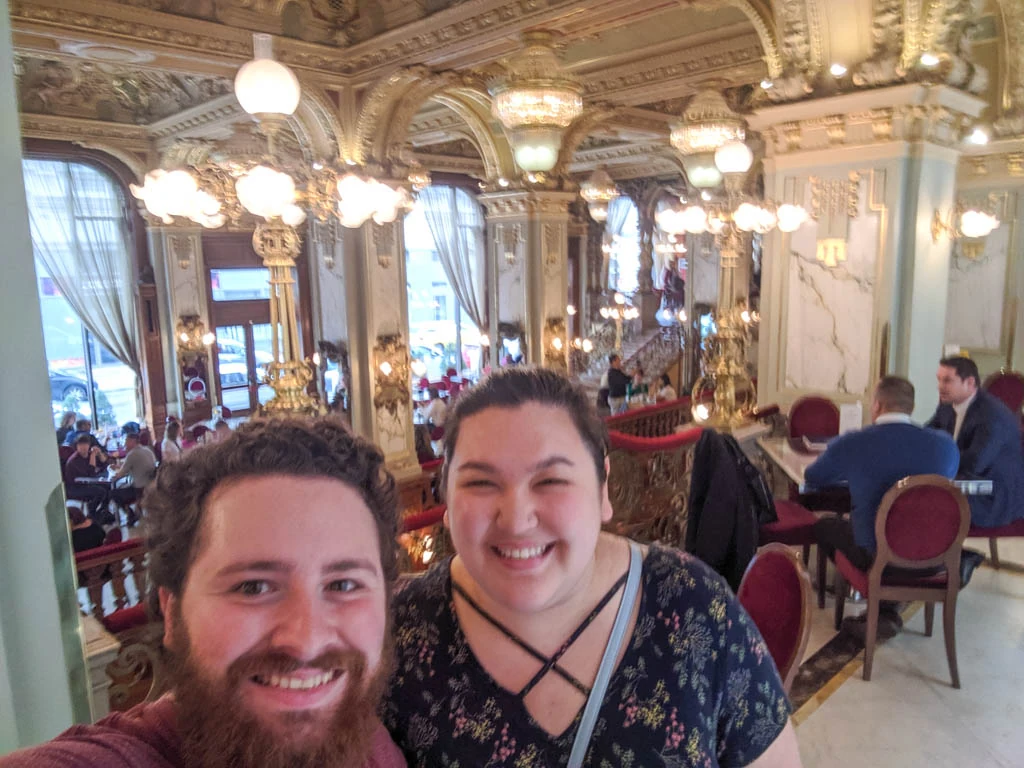 Colin and Riana selfie at the New York Cafe Budapest in Hungary