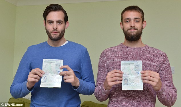 Astounded: Kieron (left) can't believe that Elliot managed to travel to the Spanish island on his passport without the mistake being picked up at all