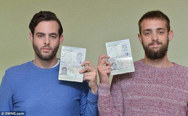 Similar siblings: Elliot Lord, 19, (right) posing with brother Kieron both holding each others passports