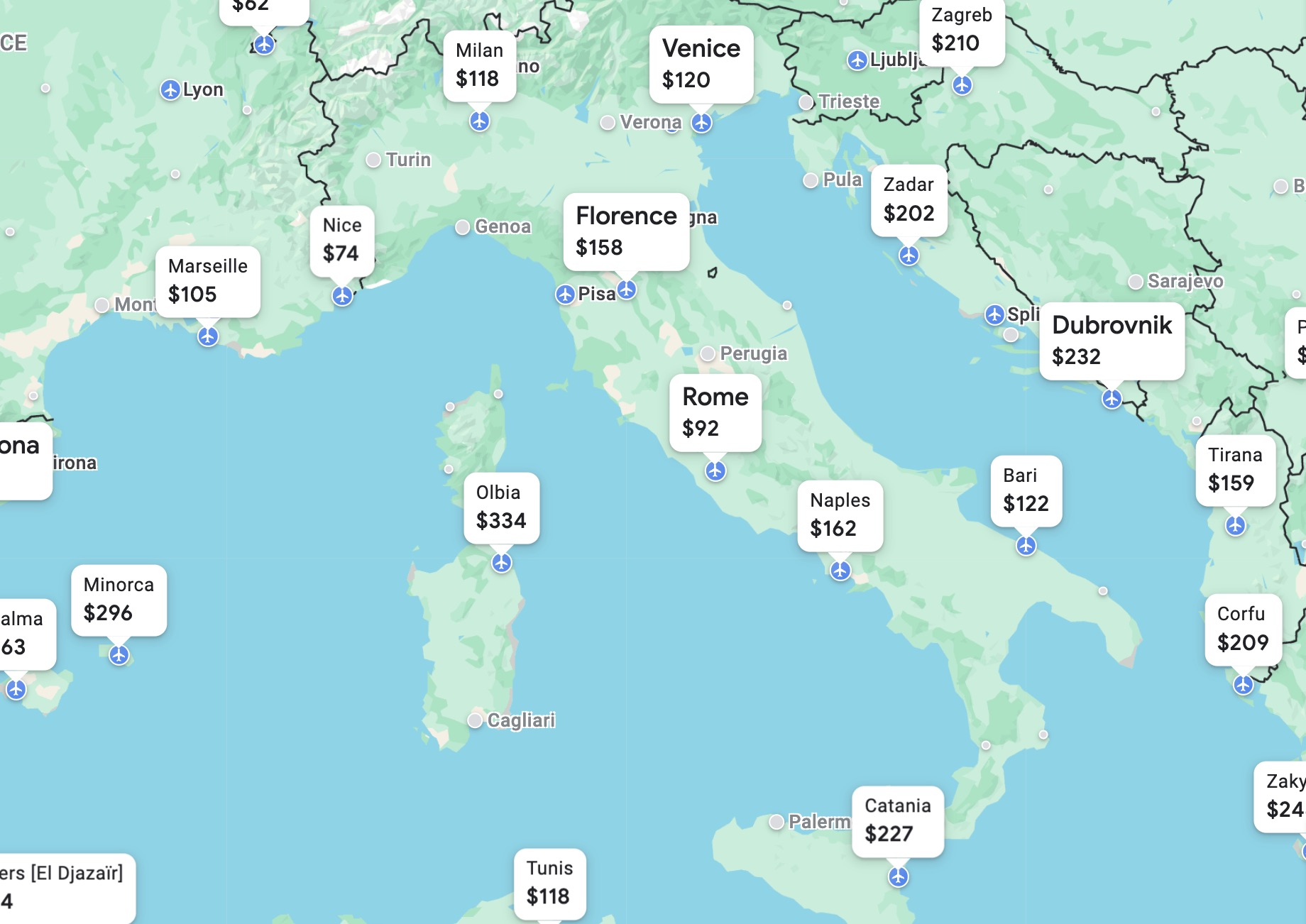 Zurich to Italy roundtrip