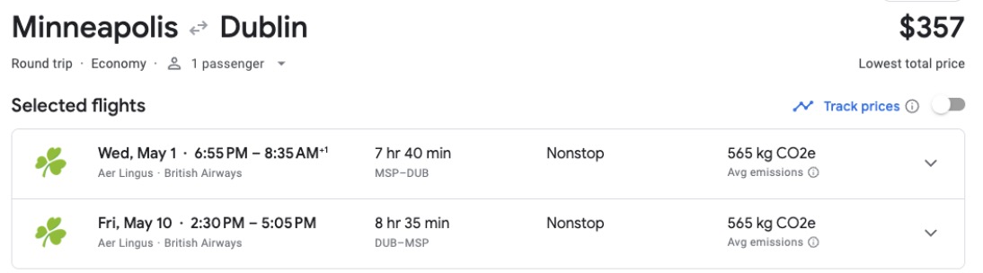 Dublin flight deal