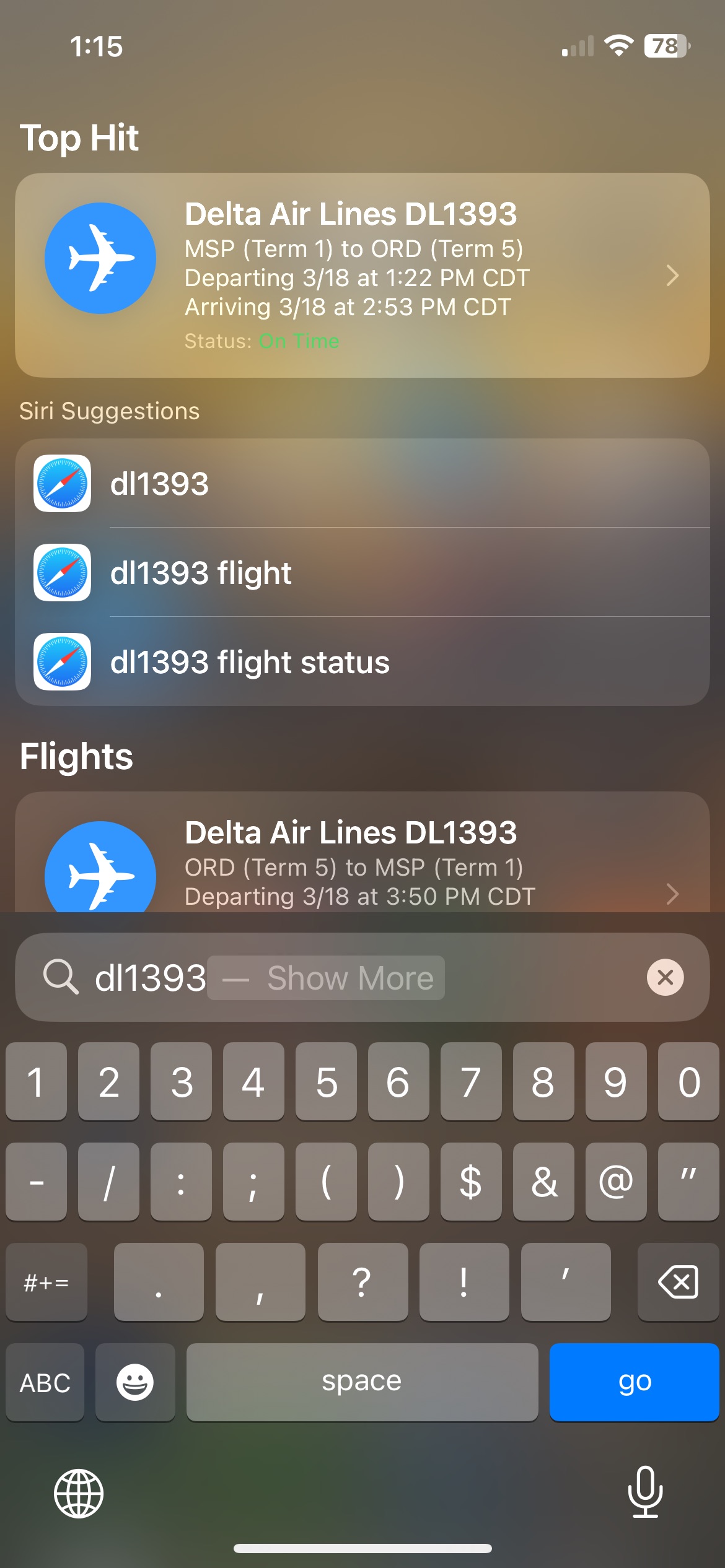 iphone flight number search