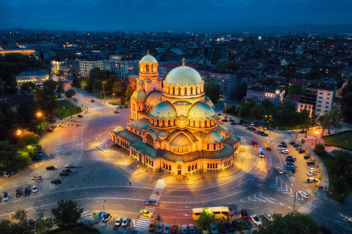 Aerial view of Alexander Nevsky Cathedral in Sofia, Bulgaria